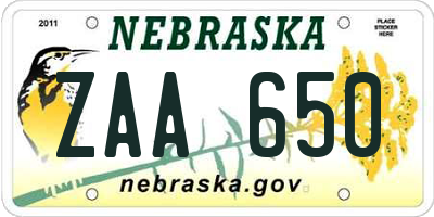 NE license plate ZAA650