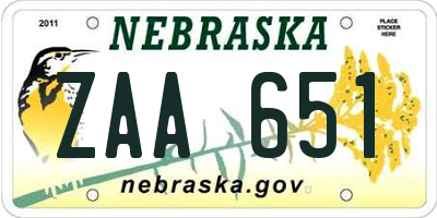 NE license plate ZAA651