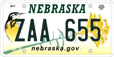 NE license plate ZAA655