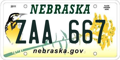 NE license plate ZAA667