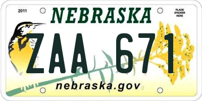 NE license plate ZAA671
