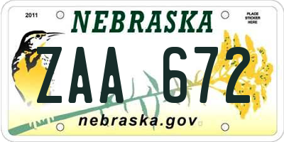 NE license plate ZAA672