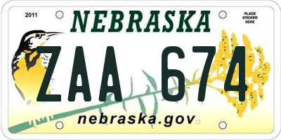 NE license plate ZAA674