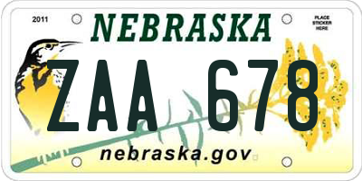 NE license plate ZAA678