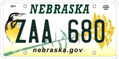 NE license plate ZAA680