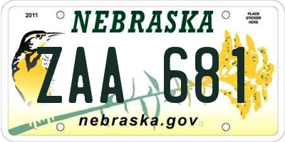 NE license plate ZAA681