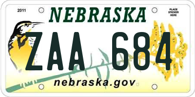 NE license plate ZAA684