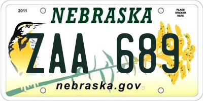 NE license plate ZAA689