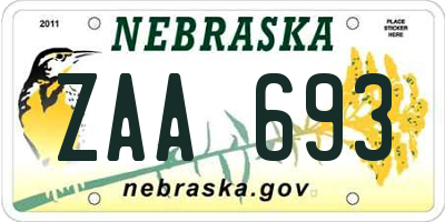 NE license plate ZAA693