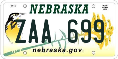 NE license plate ZAA699