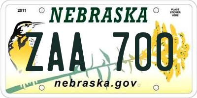 NE license plate ZAA700