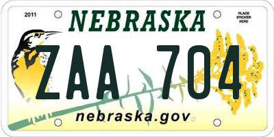 NE license plate ZAA704