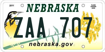 NE license plate ZAA707