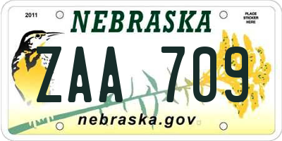 NE license plate ZAA709