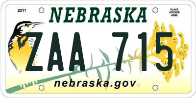 NE license plate ZAA715