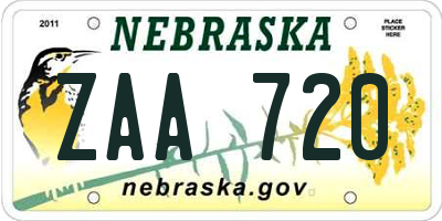 NE license plate ZAA720