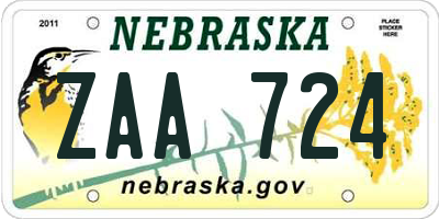 NE license plate ZAA724