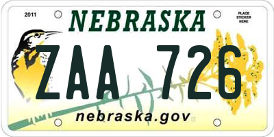 NE license plate ZAA726