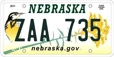 NE license plate ZAA735