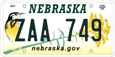 NE license plate ZAA749