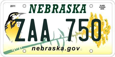 NE license plate ZAA750