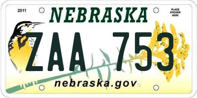 NE license plate ZAA753
