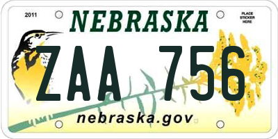 NE license plate ZAA756