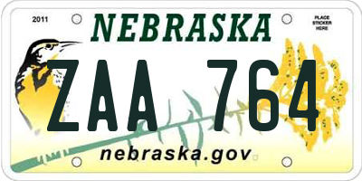 NE license plate ZAA764