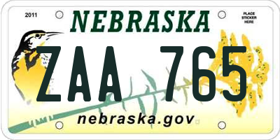 NE license plate ZAA765