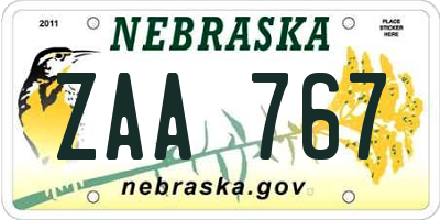 NE license plate ZAA767