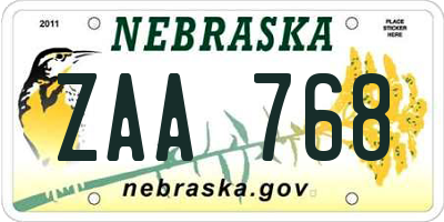 NE license plate ZAA768