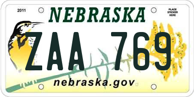 NE license plate ZAA769