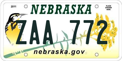 NE license plate ZAA772