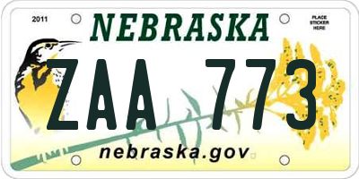 NE license plate ZAA773