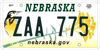 NE license plate ZAA775