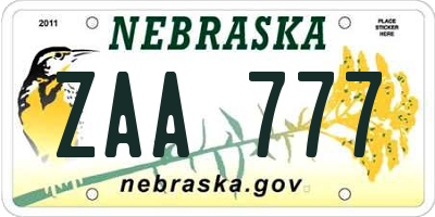 NE license plate ZAA777