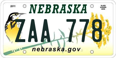NE license plate ZAA778