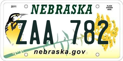 NE license plate ZAA782