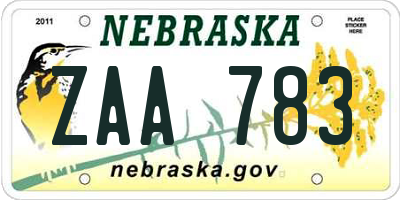 NE license plate ZAA783