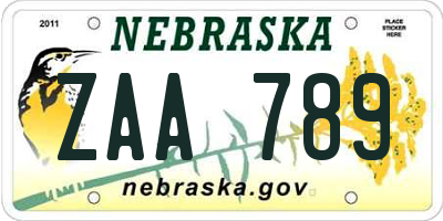 NE license plate ZAA789