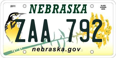 NE license plate ZAA792