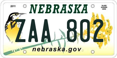 NE license plate ZAA802