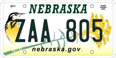 NE license plate ZAA805