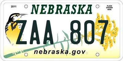 NE license plate ZAA807