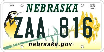 NE license plate ZAA816