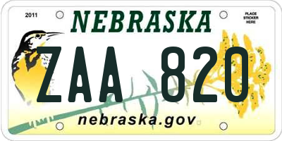 NE license plate ZAA820