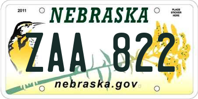 NE license plate ZAA822