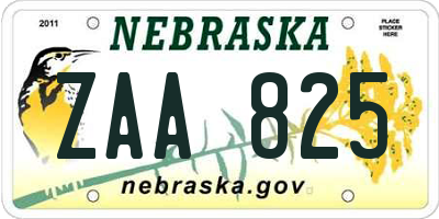NE license plate ZAA825