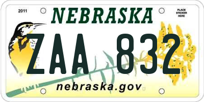 NE license plate ZAA832