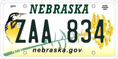 NE license plate ZAA834